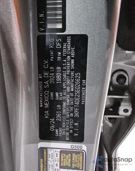 2025 Kia K4 Lx from USA, damaged, VIN 3KPFT4DE2SE026625